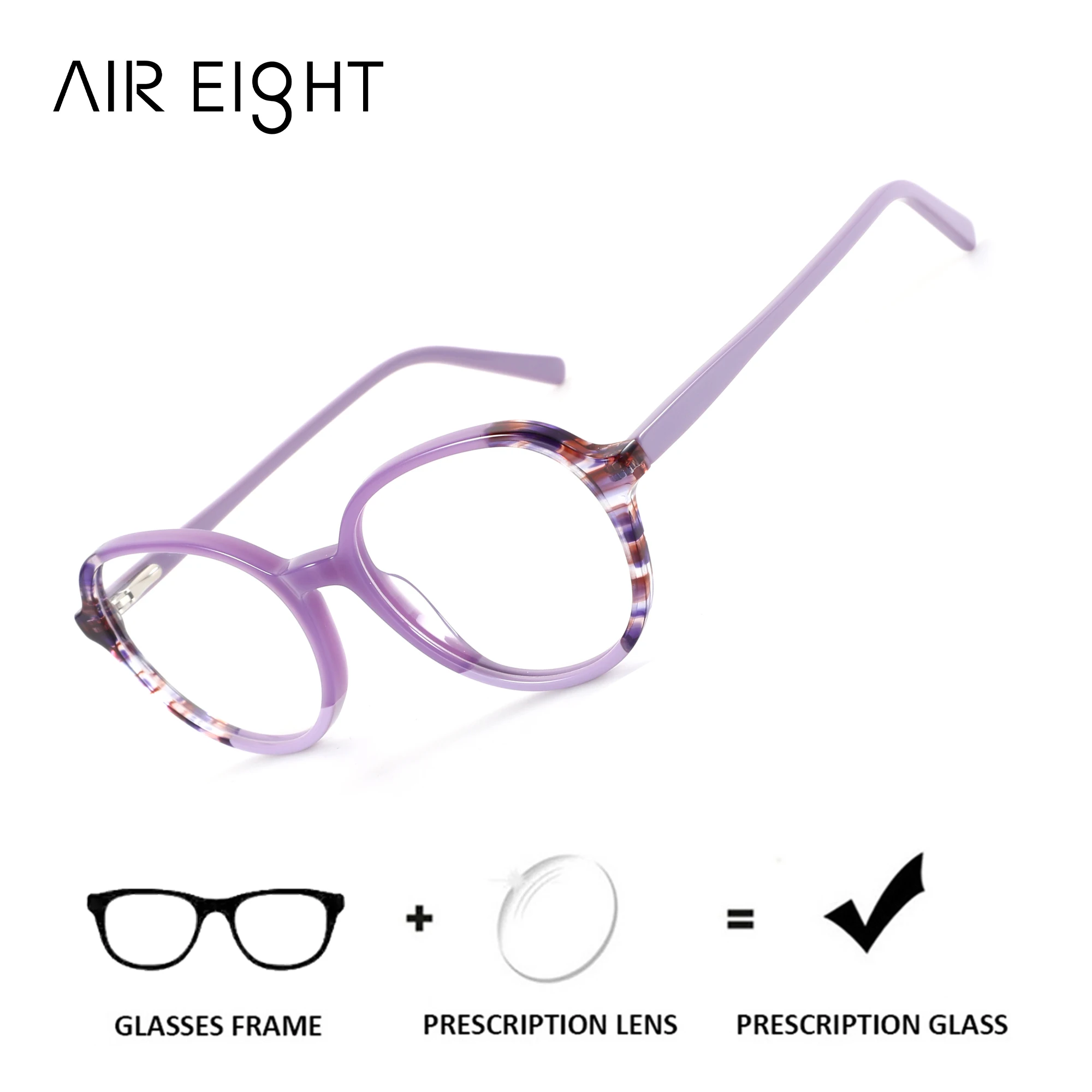 

AIREIGHT (XS Size) Acetate Round Prescription Glasses For Women Blue Light Progressive Eyeglasses With Myopia Degree