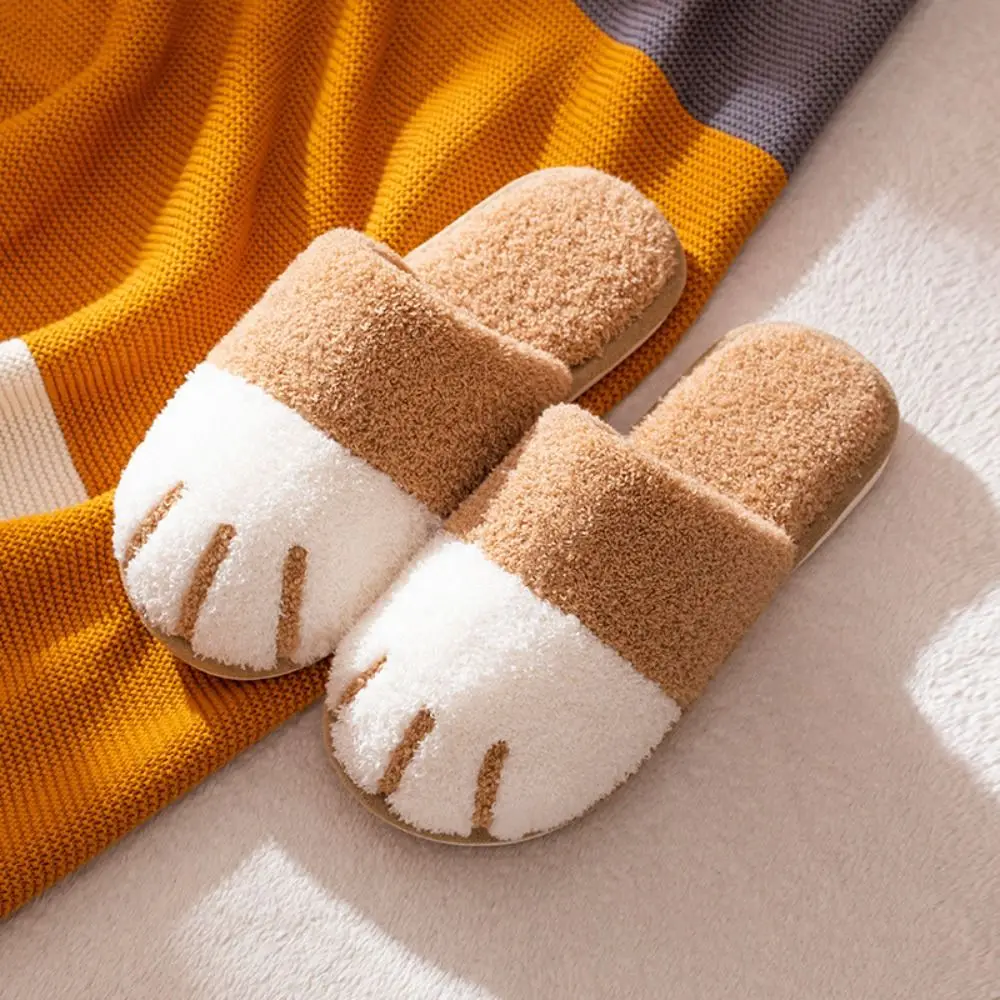Sandal Kaki Kucing Bulu Lembut Cozy Kitty, Sandal Cakar Kucing Kreatif, Sandal Hewan Sol Tebal, Sandal Bulu Musim Dingin untuk Pria