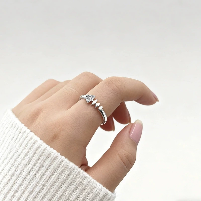 Sweet Cool Zircon Fish Bones Adjustable Finger Rings For Women Girl New Fashion Handmade Party Jewelry Gifts кольца