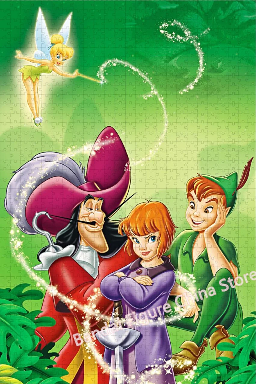 Tinkerbell and Peter Pan Disney Cartoon Puzzle Decompression Interactive Toys 300/500/1000 Pieces Anime Print Jigsaw Puzzles