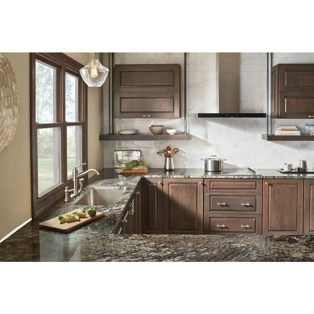 Keran Dapur Moen Belfield Anti Noda dari Baja Tahan Karat dengan Gagang Tunggal Model Tradisional, Lengkung Tinggi, Dilengkapi Semprotan Samping dan Pilihan Dek