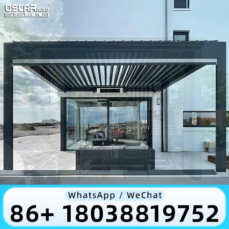 Adjustable Motorized Louvre Roof for Patio Terrace Garden Sun Wind Rain Protection Outdoor Shade System pergola