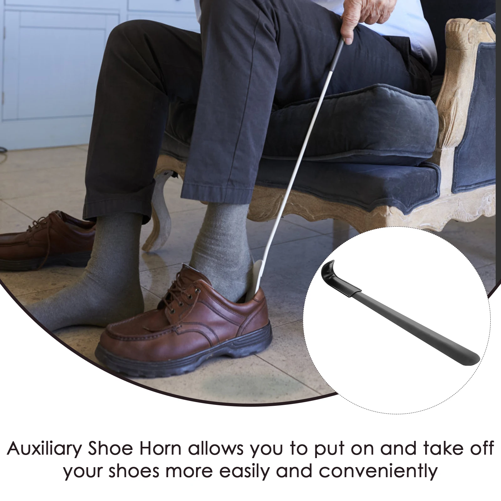 ที่โกยรองเท้าสีดำ พรีเมียม สแตนเลส ด้ามจับยาว ขอบโค้งมนเรียบ ทนทาน ใช้สำหรับใส่รองเท้าที่บ้าน หรือพกพาเดินทาง