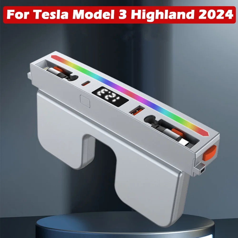 USB Hub Docking Station for Tesla Model 3 Highland 2024,Center Console organizer Charging Hub With Rainbow Light Accessories