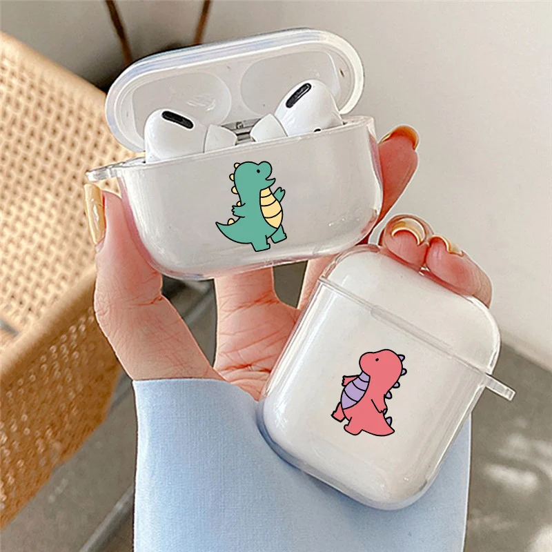 

Cute Cartoon Animal Dinosaur Earphone Case For Apple AirPods 4 3rd 2 Pro 2 Transparent Cover For Airpod 1 3 Protective Fundas