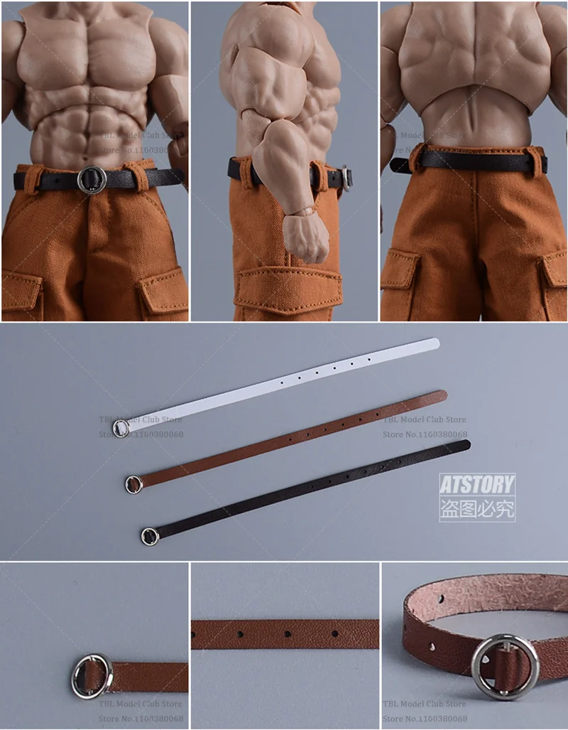 1/12 مقياس البني/الأبيض/الأسود مشبك دائري حزام طول حوالي 15 سنتيمتر الملابس الذكور الإكسسوارات لعب لشخصية العمل الجندي 6 بوصة #2