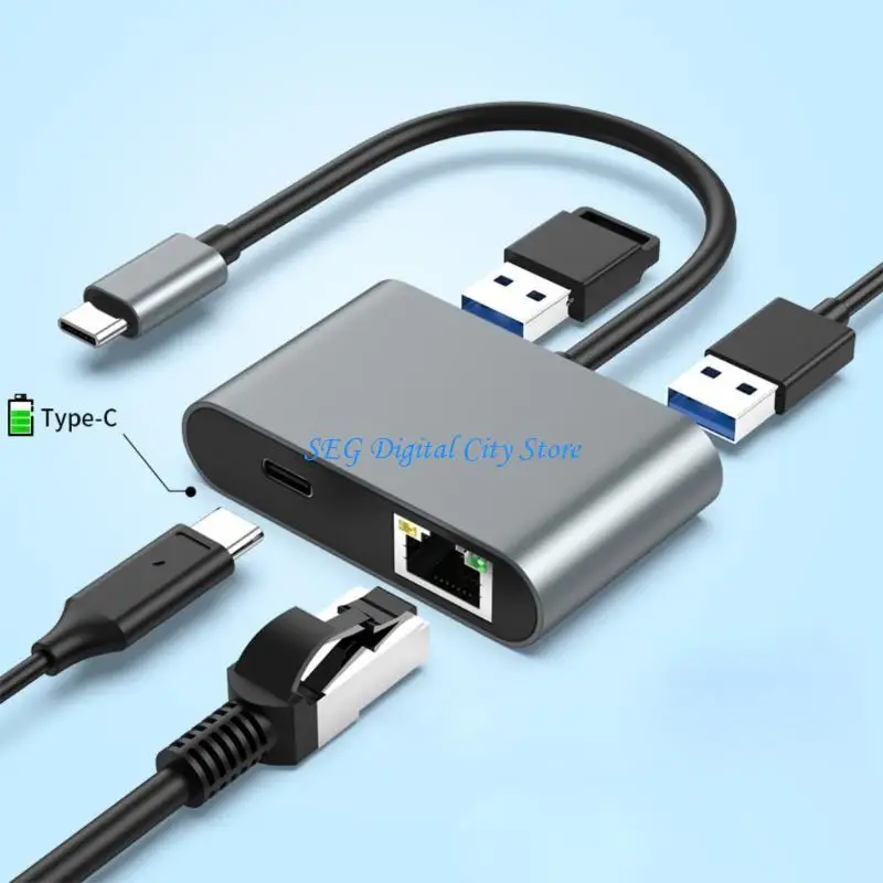 U75B Type C to RJ45 Ethernet Adapter للإنترنت بسلاسة 2 منفذ USB3.0