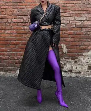 New Fall Women Purple Black Apricot Silk Solid Pointed Toe Slim Stiletto Heels Over The Knee Boots Female Thigh Socks Boots