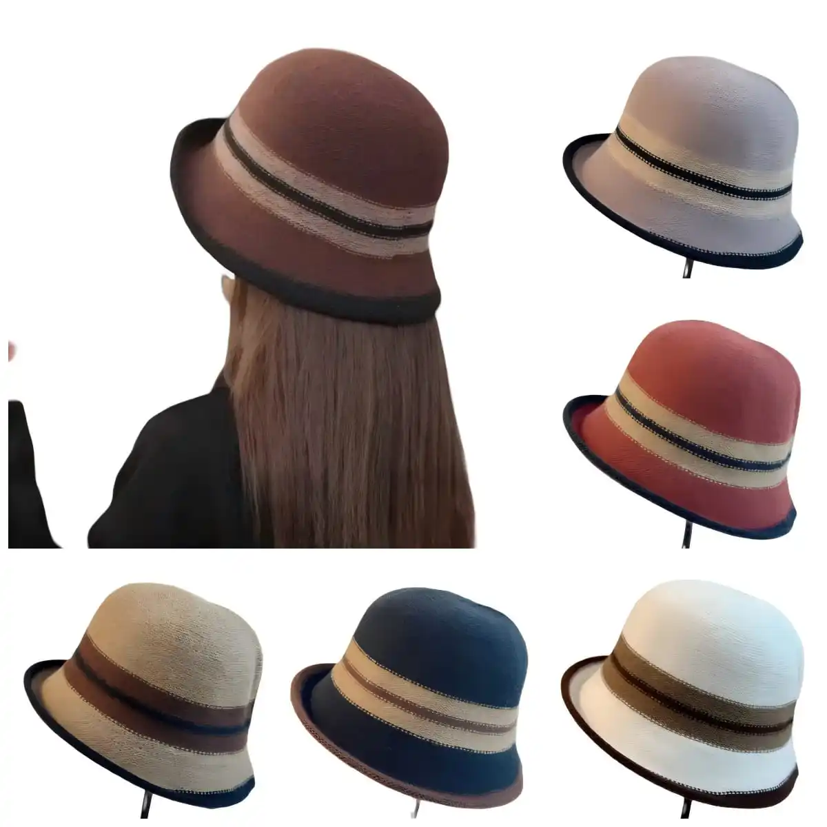 Autumn and Winter Women's New Rolled-Brimmed Small-Brimmed Top Hat Breathable and Elegant Mother-Style Bucket Hat Warm