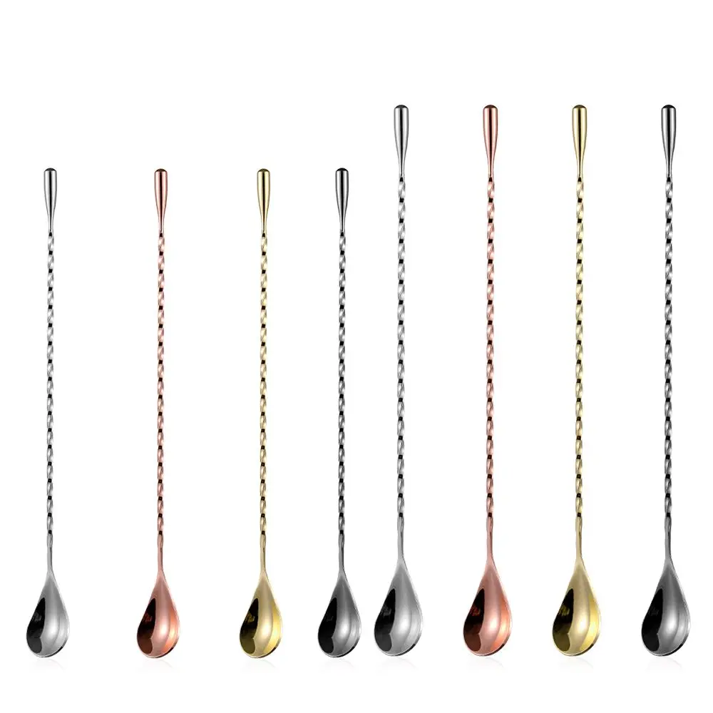 Cuchara de barra agitadora de acero inoxidable de 30/40cm, cuchara de mezcla de onzas, cuchara de cóctel, patrón en espiral, herramientas de barman, cuchara de Teadrop, accesorios de barra