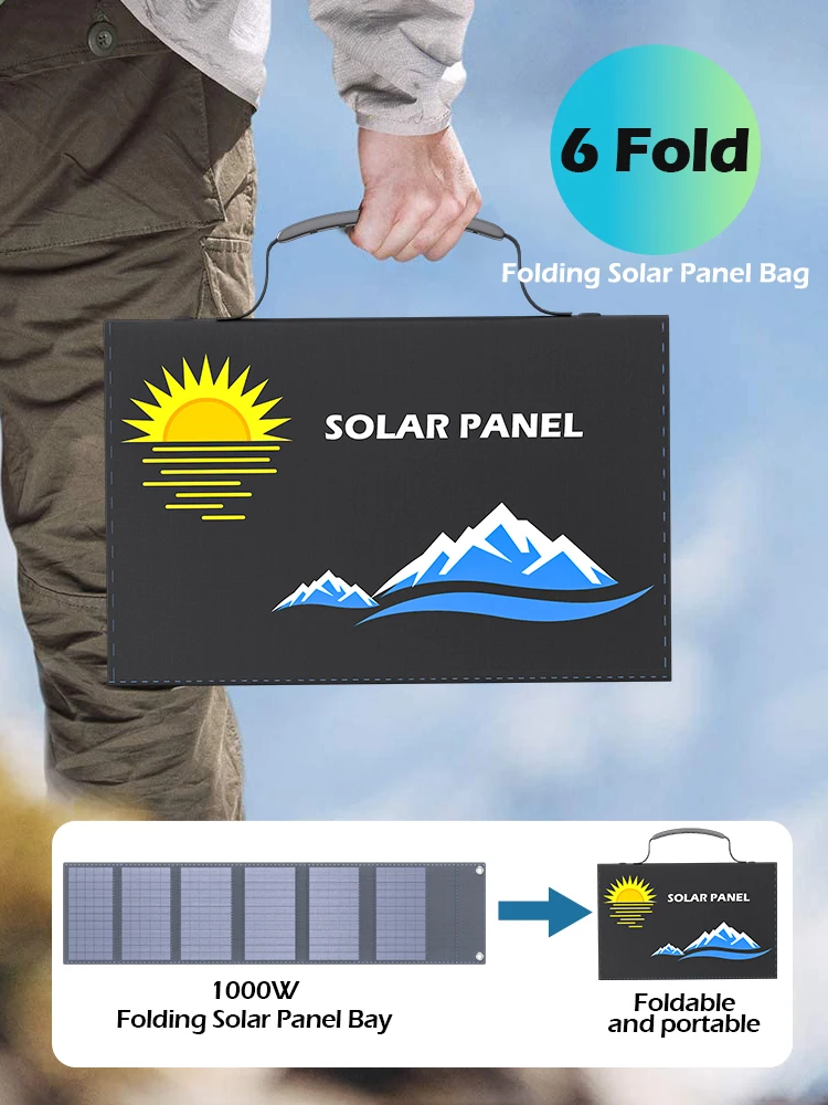 1000W Solar Panel Portable Folding Bag USB+DC Output Solar Charger Outdoor Power Supply for Home Mobile Phone Power Generator