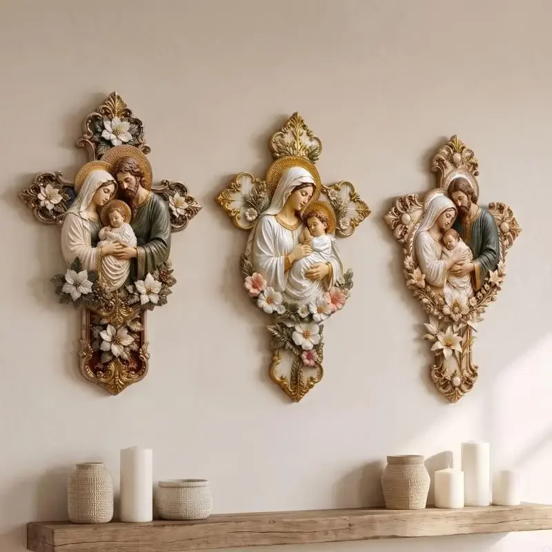 Prayer Corner Crosses Wall Decors, Wooden Christian Home Ornament, Natural Back