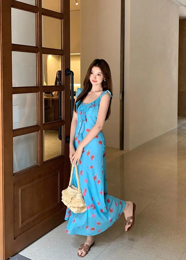 Vestidos sem mangas das mulheres alternativa primavera seda pura perspectiva transparente ditsy em camadas piquenique fluindo pastoral natureza y2k