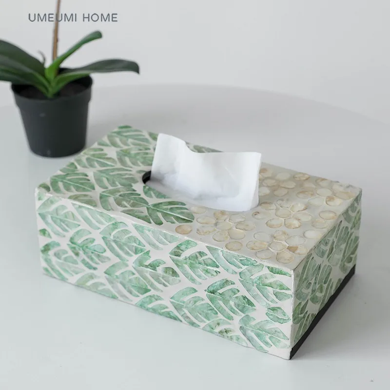 Beautiful Luxury Natural Shell Decorative Tissue Box Cover Holder Living Room Coffee Table Ornaments Home Creative Paper Box