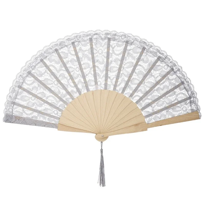 16pack Wooden Folding Fans with White Lace Artisanal Bridal Party Photo Prop Wedding Gifts for Guests & Bridal Shower Home Decor