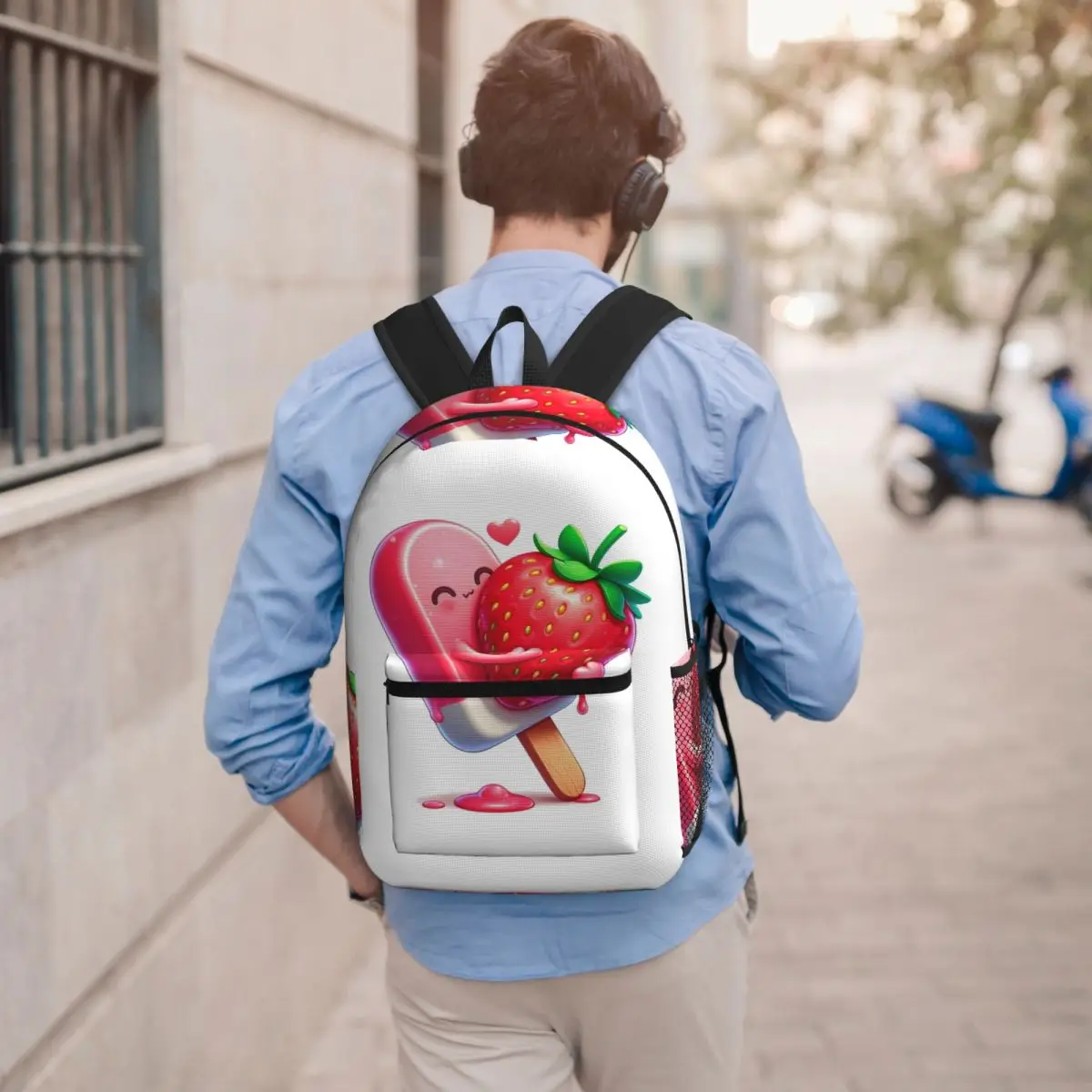 Strawberry Ice Cream Dessert Student Backpack School Bag Hiking Travel Daypack for Men Women Bookbag Shoulder Bags
