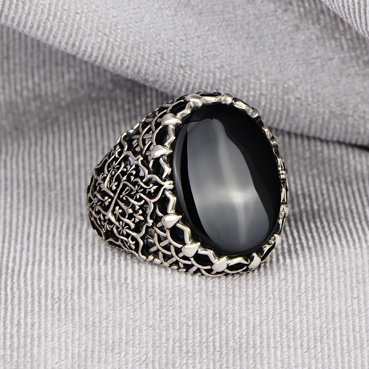 

Men Handmade Onyx Ring , Oval Stone Ring , Onyx Gemstone Ring , Ottoman Men Sterling Silver Ring , 925k Sterling Silver Ring