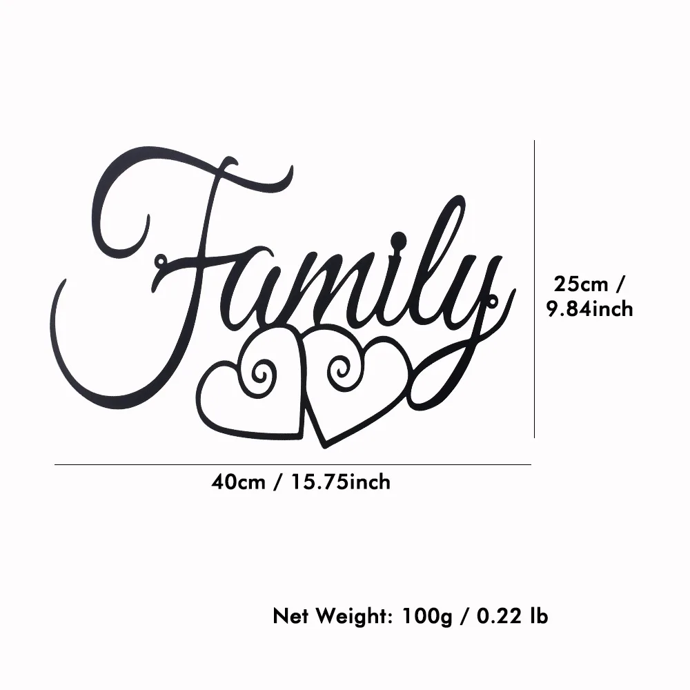 Family Metal Silhouette Sign Black Word CutOut Wall Art Plaque Dining Room Kitchen Bar Hanging Decoration Home Decor