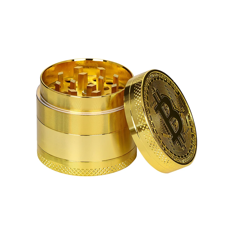

50mm Metal Bitcoin Herb Grinders 4-layers Spice Pepper Mill Mortar Grass Raw Tobacco Grinder Smoking Accessories Kitchen Tool