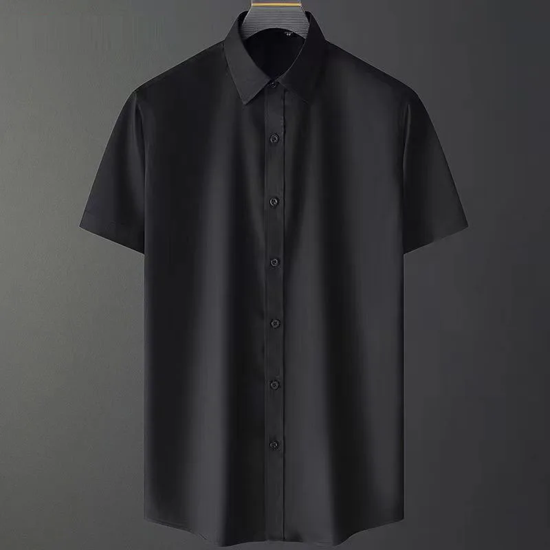 Camisa de negócios branca de manga curta masculina, seda gelada, camisa casual fina, terno azul, forro de casamento, verão, P69