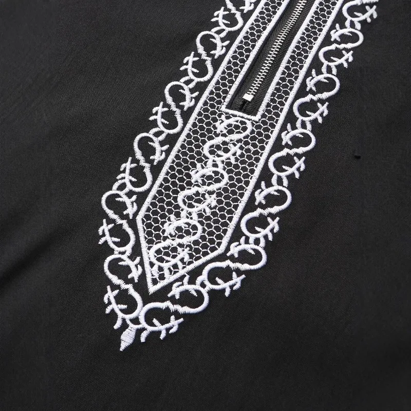 メンズルーズフード付きローブ、高級メンズ刺繍入り長袖ムスリム服ローブ