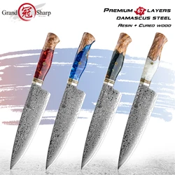 Japanese Chef Knife Premium Kitchen Cooking Tools 67 Layers Damascus Stainless Steel Blue Red White Wooden Handle Cookware