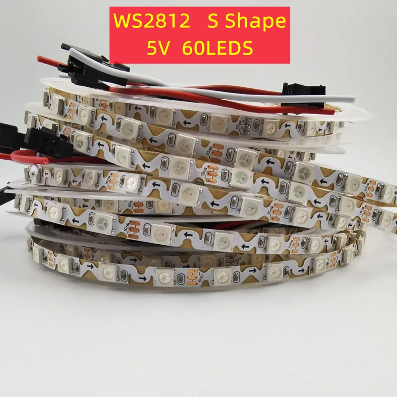 1/2/4/5M WS2812B S Shape Led Strip Fullcolor 60LEDs/m 5mm White PCB  Individually Addressable Pixel SMD 5050 RGB LED Light DC 5V