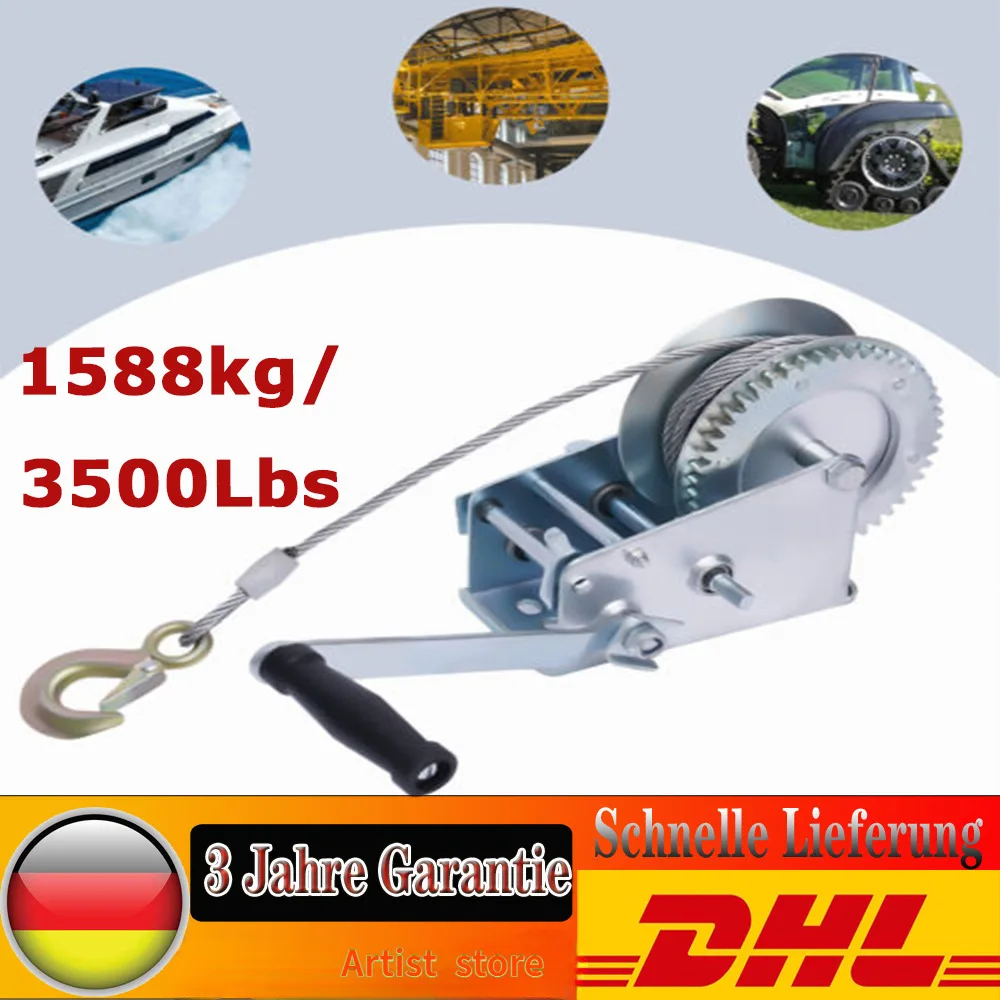 Professionelle 1500kg 10M Manuelle Last Druck Brems Winch Mit Draht Seil Traktion Hebe Hand Winde Stahl Kabel