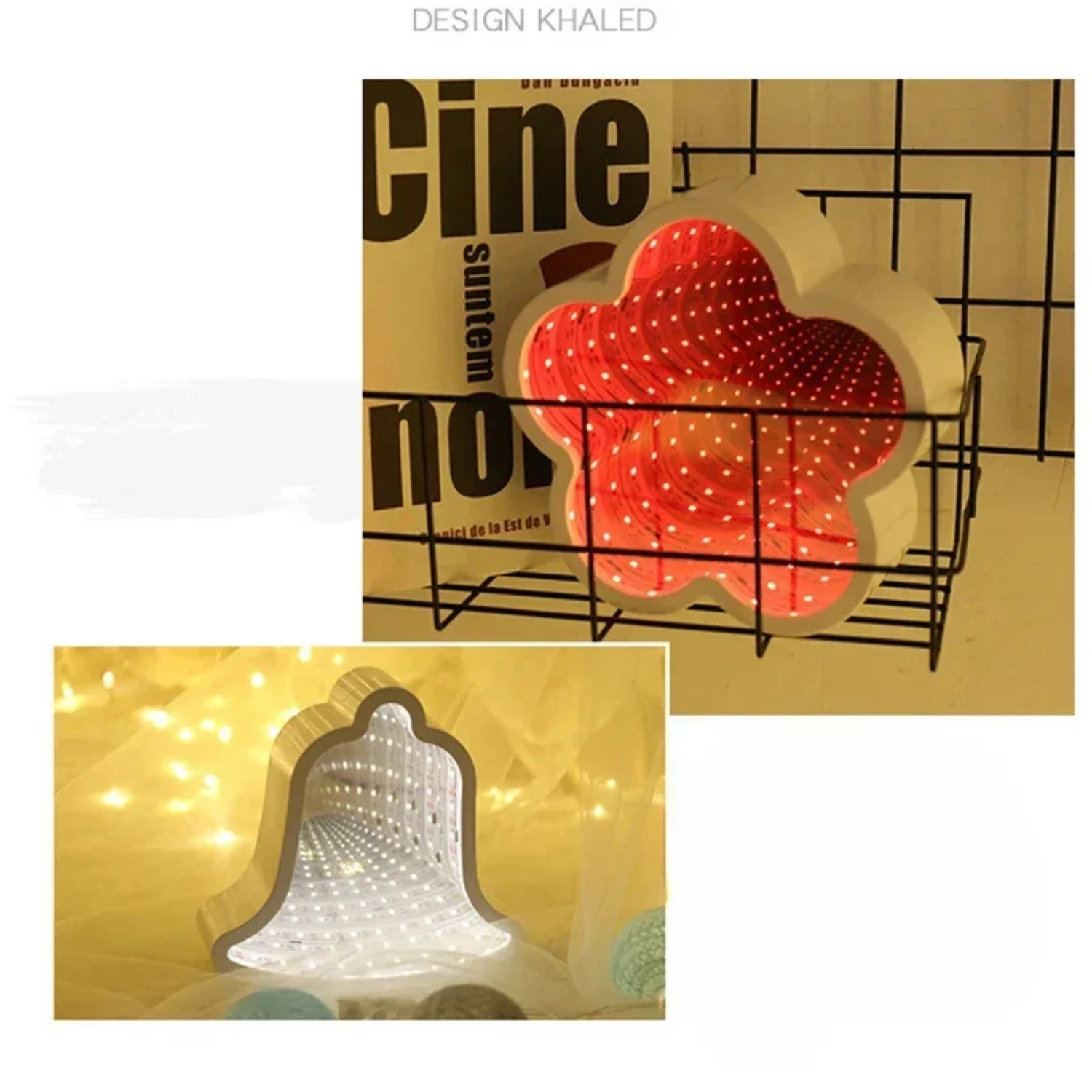 3d espelho luzes sinos árvore de natal pentagrama amor luz da noite infinito criativo led espelho túnel lâmpada brinquedo do bebê presente