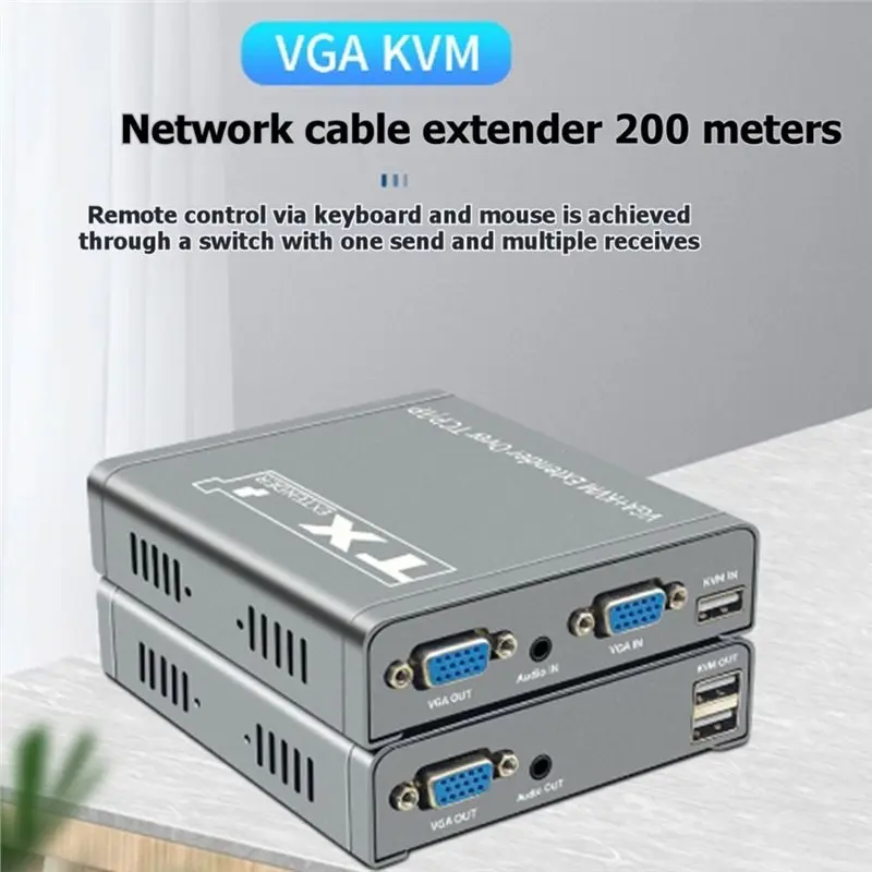 A53M-VGA KVM Extender Over IP CAT6 Rj45 Cable 200M 1080P Ethernet Extender Transmitter Receiver For USB Mouse Keyboard, US US Pl