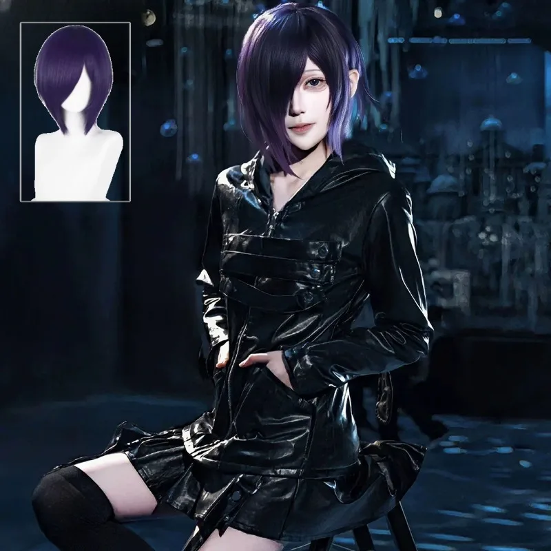 

Black Zip Up Hoodie Battle Outfit Cosplay Costume Touka Kirishima Rabbit Mask Grey Pants Full Set for Women Cosplay Party
