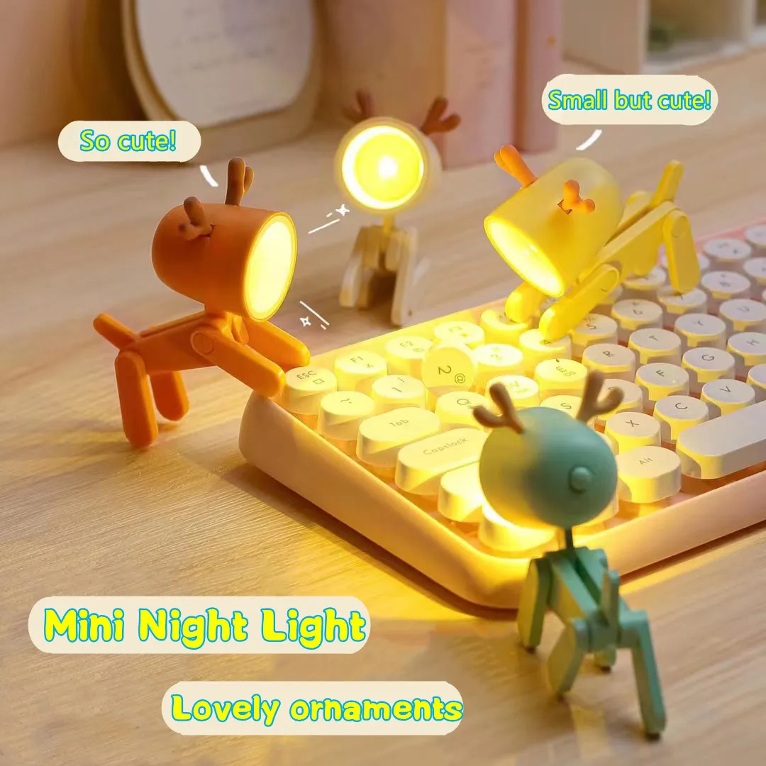 Mini LED Cartoon Night Light, Desk Lamp, Cachorro, Veados, Dinossauro, Bonito, Desktop, Ornamento, Quarto, Luzes de mesa, Crianças, Presentes de