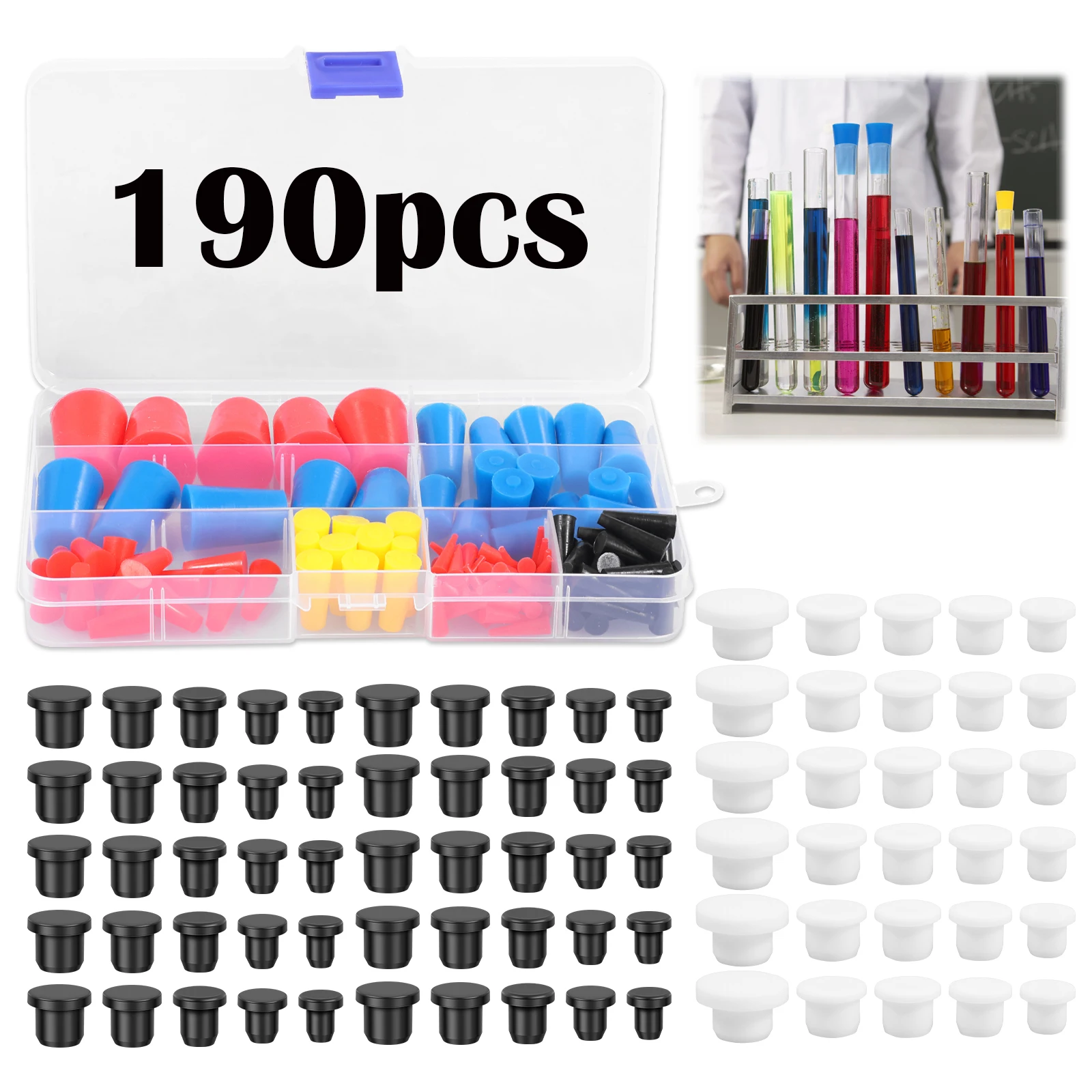 

190Pcs Silicone Rubber Tapered Plug High-Temperature Resistant Rubber Stoppers 18 Size for Hole Plugs, Spraying, Coating