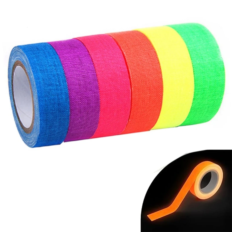 6Rolls Set Cloth Tapes Adhesive Fluorescent Cloth Tapes Glow-In-Dark Luminous Tape for Crafts and Decorations B03E