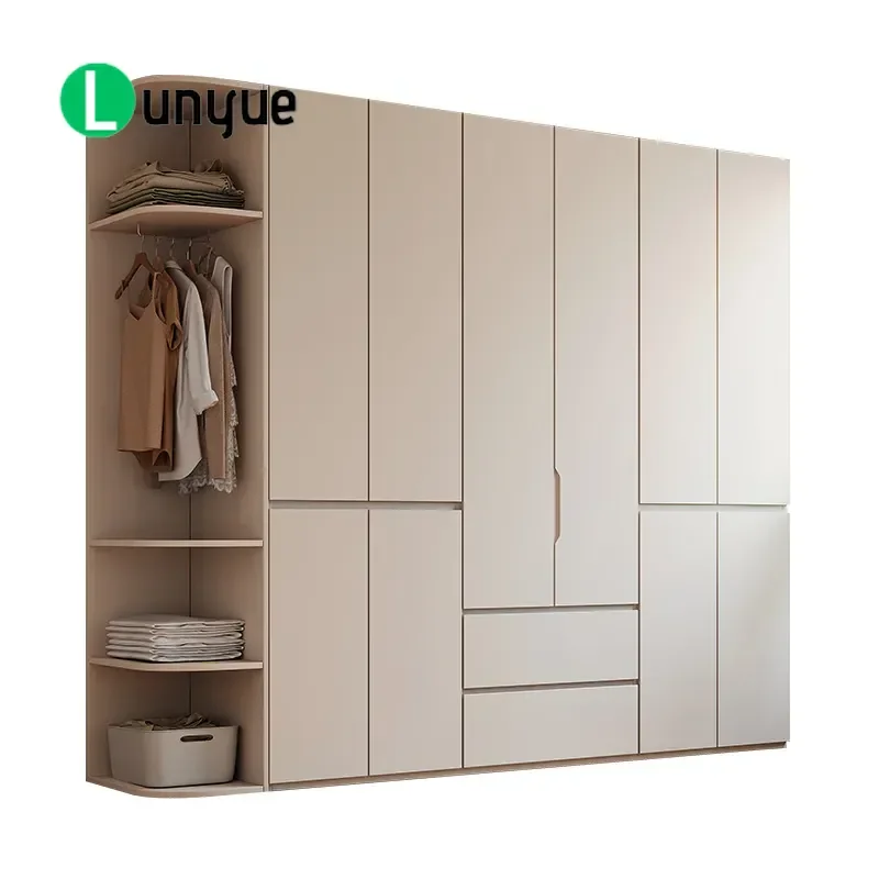 Oak Segmented Wardrobe Cream Style Bedroom Storage Cabinet Simple Economical Combination Closet for Small Apartment Home