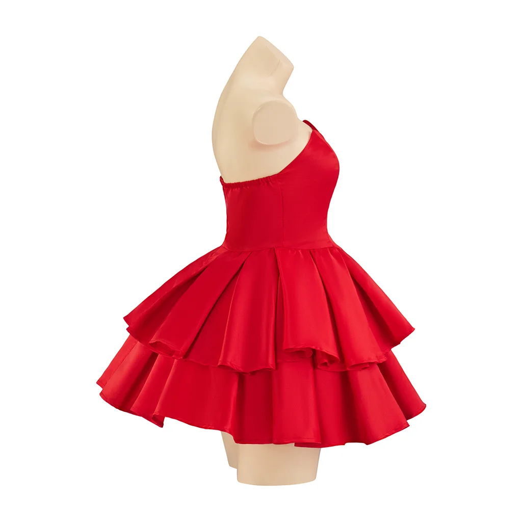 Horror Movie Perfect Blue Mima Cosplay Costume Sexy Red Strapless Tube Dress With Thigh-High Stockings And Gloves Set For Women view 3