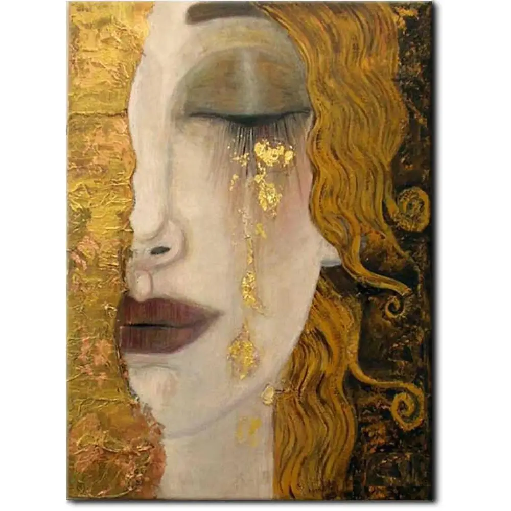 Gustav Klimts The Woman in Gold HandPainted Canvas Art  Elegant Gold Leaf Wall Decor for Bedroom