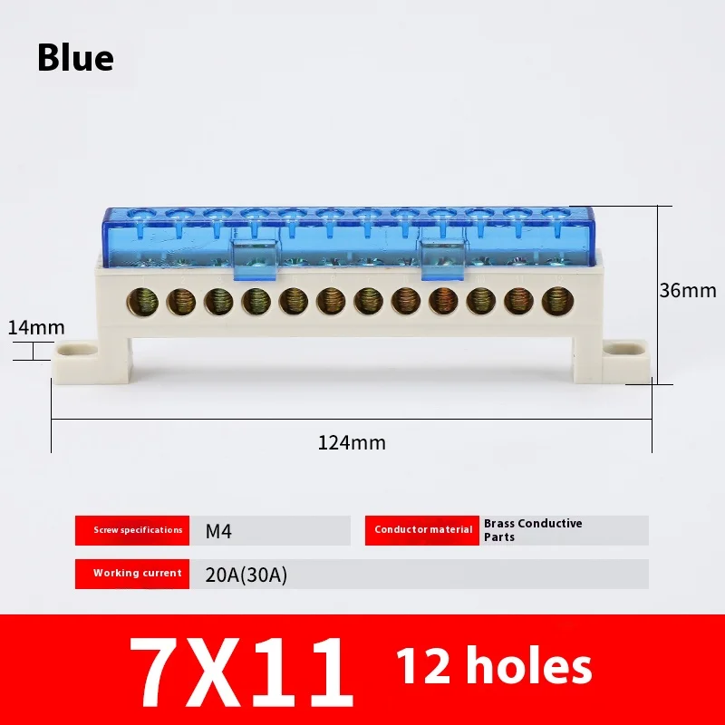 Kabellose Klemmenleiste 3/4/5/6/7/10-Loch Verteilerdose Klemmenblock Staubdichte Erdungskupferschiene Brückentyp Busbar mit Abdeckung