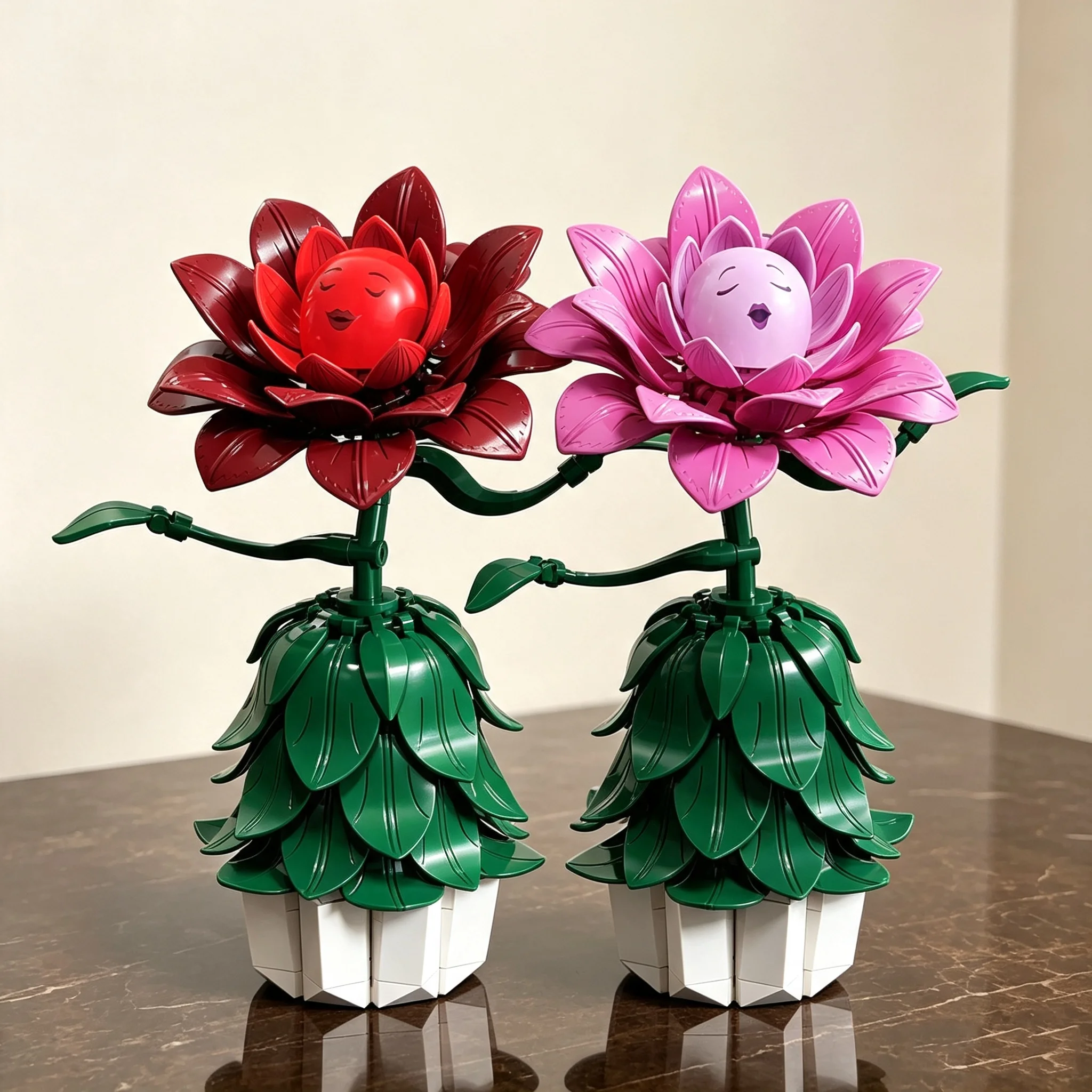 378PCS Double Rose Building Blocks Smile Flower Bouquet Vase Model Bricks Home Decoration Educational Toy Romantic Holiday Gift