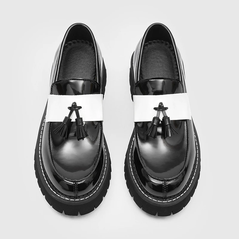 Color Blocked Thick Soled Tassel Men Loafers with High-end Texture Anti Slip Youthful Trend Suitable for Banquets Weddings