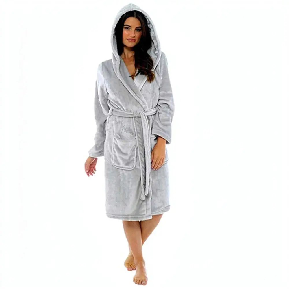 Cozy Women Long Robe Plush Sleepwear Winter Nightgown Soft Loungewear Dressing Gown Comfortable With Waist Belt