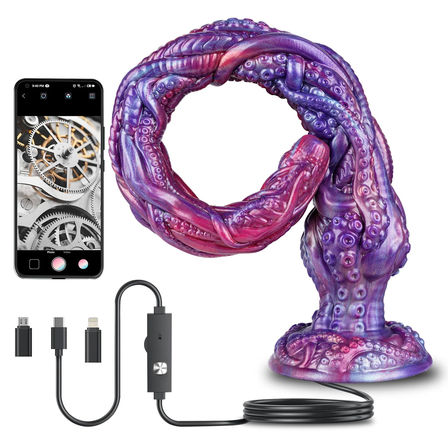 1080P HD Endoscope Camera Dildo LED Lights IP67 Waterproof Silicone Anal Plug Adult Exploration APP Real-Time Viewing Sex Toy