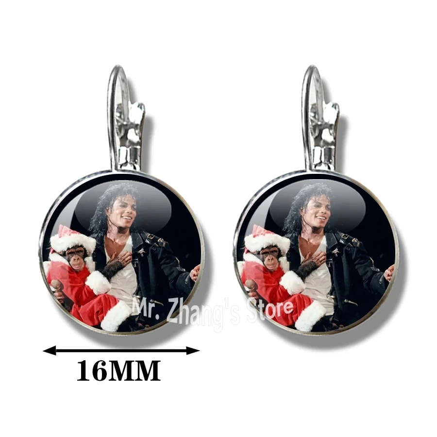 Michael Jackson 16MM Rotundity Glass Cabochon Earrings Cover Pendant Versatile Retro Personalized Accessory