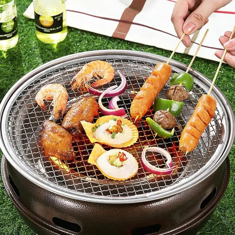 Camping Grill Stove Stainless Steel Korean Charcoal Barbecue Grill Round Charcoal Barbecue Stove Set for Outdoor Cooking