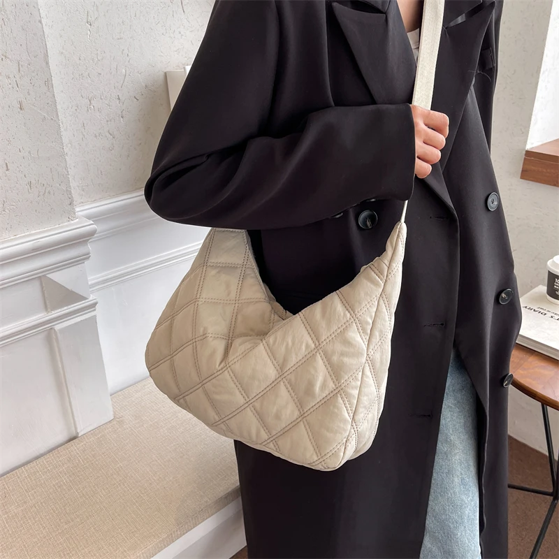 Bolsa de ombro única de algodão de grande capacidade para mulheres, bolsa feminina, bolsas femininas para outono e inverno, 2023