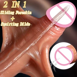 2024 New 2 IN 1 Sliding Foreskin Dildo Ejaculating Realistic Penis Spray Water Dick with Suction Cup Sex Toys for Women Couples