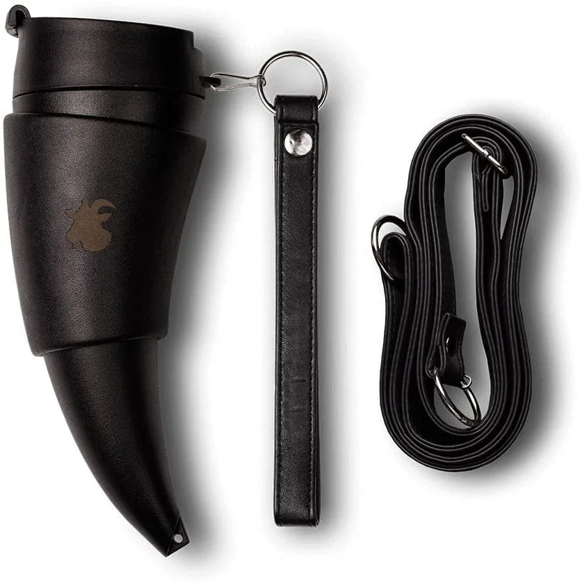 8ozGoat Horns Mug Drinking Viking Mead Black/White Stainless steel Cup,Faux leather, coffee mug with lid