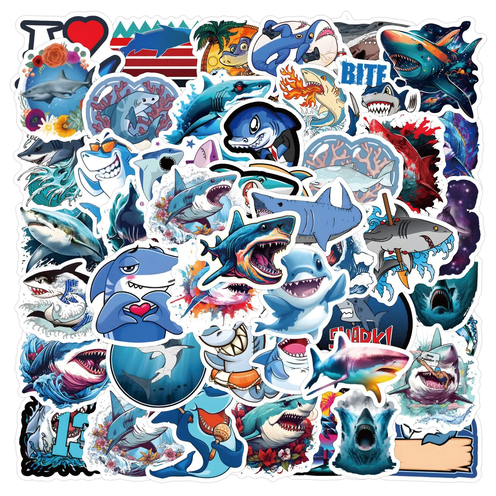

60/120PCS Cute Shark Cartoon Graffiti Stickers Notebook Laptop Phone Suitcase Stationery Sticker for Kids Classics Toys Gifts