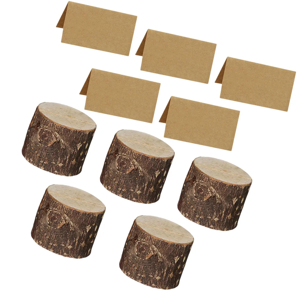 

5 Sets Memo Holder Number Clip for Wedding Party Wooden Country Style Table Holders Note Stump Photo Supplies