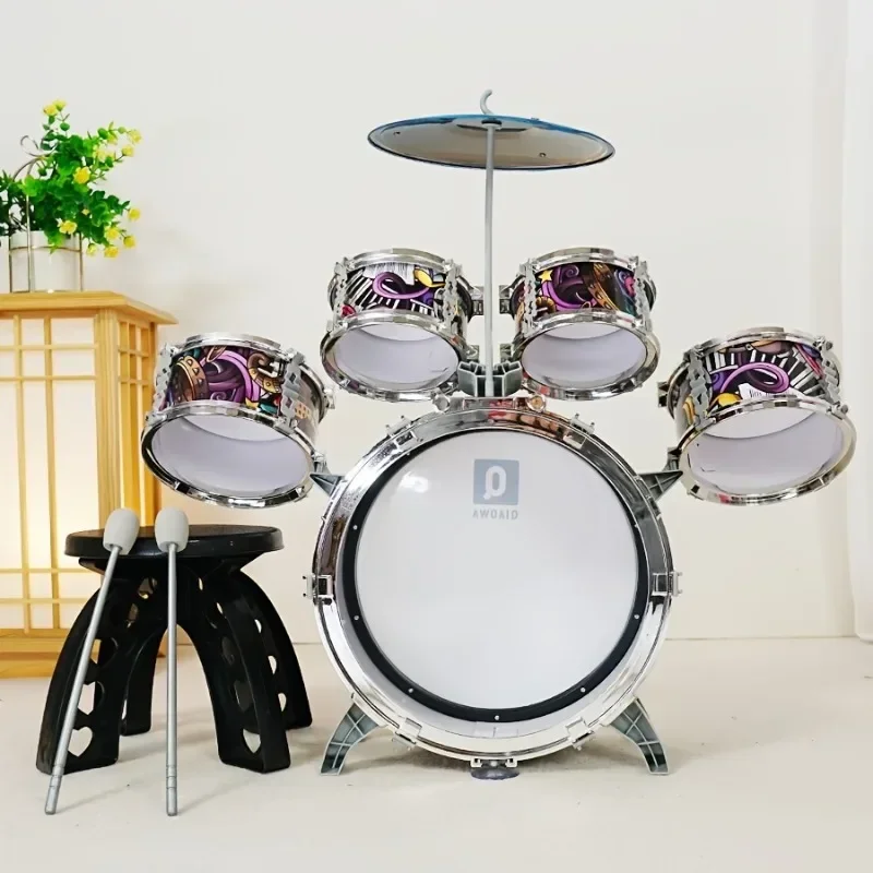 Youngsters' Beginner Drum Set - Durable PVC Jazz Percussion Instrument for Rhythm & Coordination Development